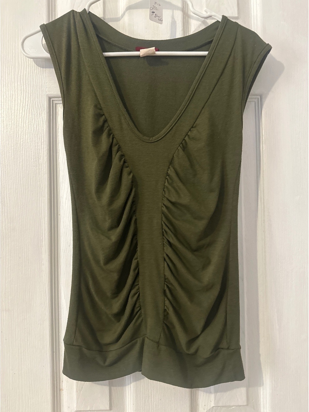 Candy Rain Olive Green Ruched Sleeveless Top Small